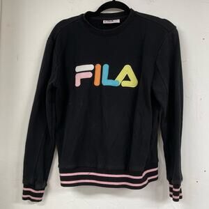 Fila Black Pink Colorful Logo Sweatshirt Womens S